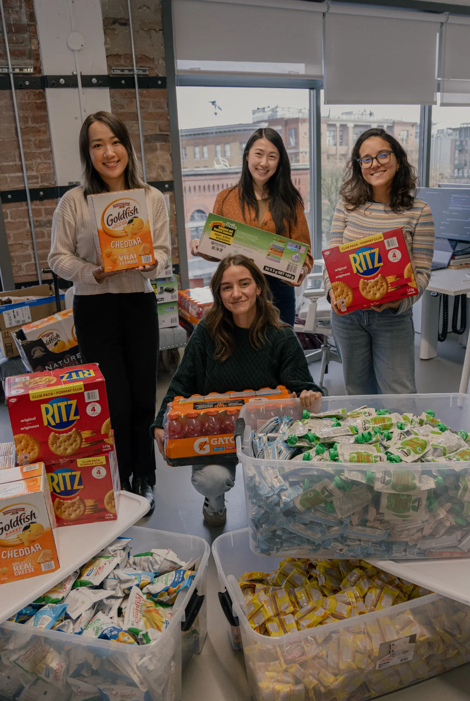 Getting ready to deliver snack donations to Strathcona Elementary School.