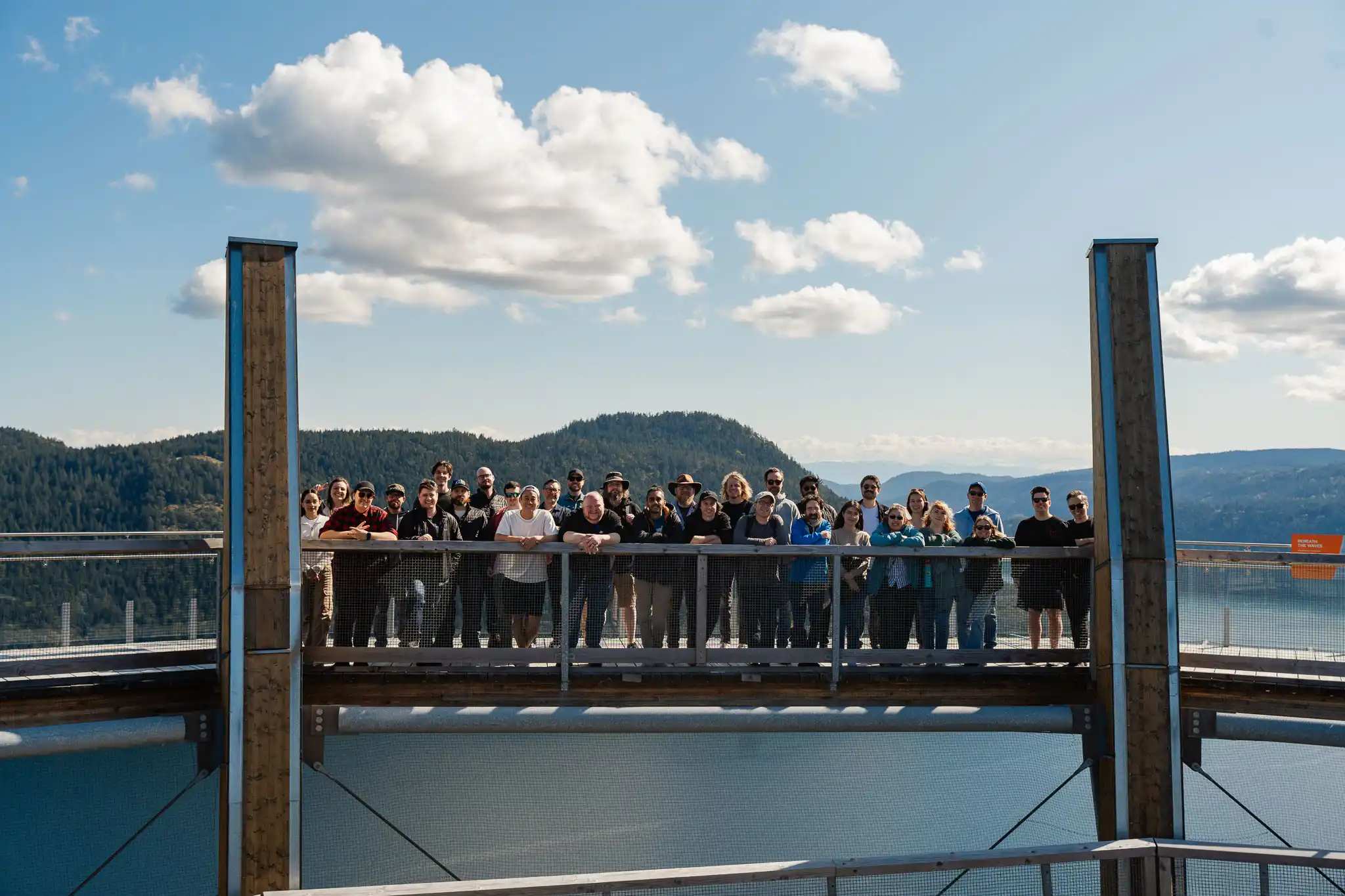 The Kano team together at the top of the Malahat Skywalk on Vancouver Island.
