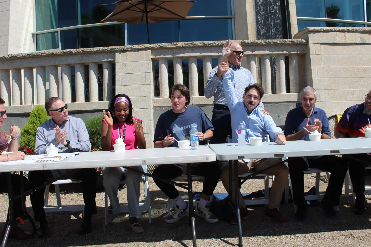 Having fun with an ice cream challenge at our summer BBQ!