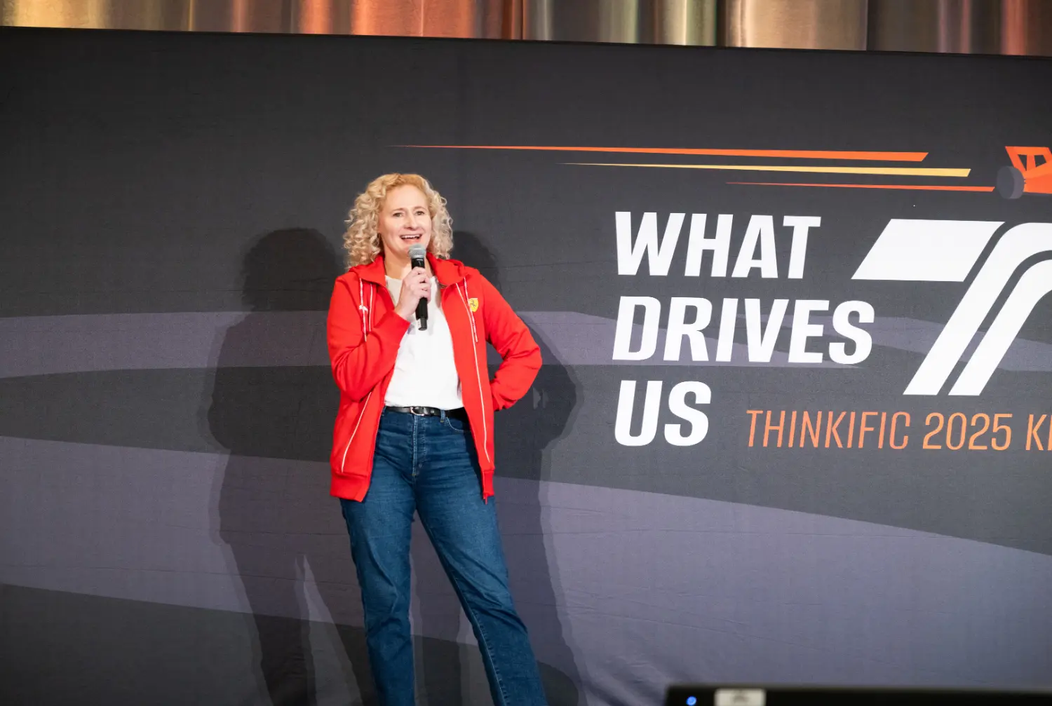 Thinkific's CEO, Corinne, speaking at our annual Kick-Off event in Vancouver!