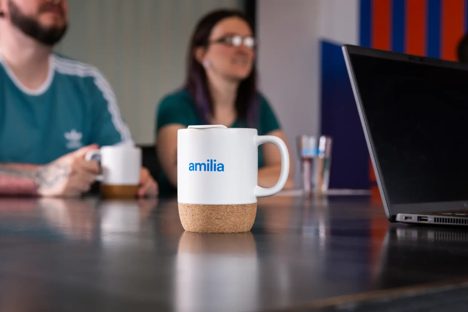 Our welcome kits include a few everyday essentials , starting with the Amilia mug you'll see on desks all around the off