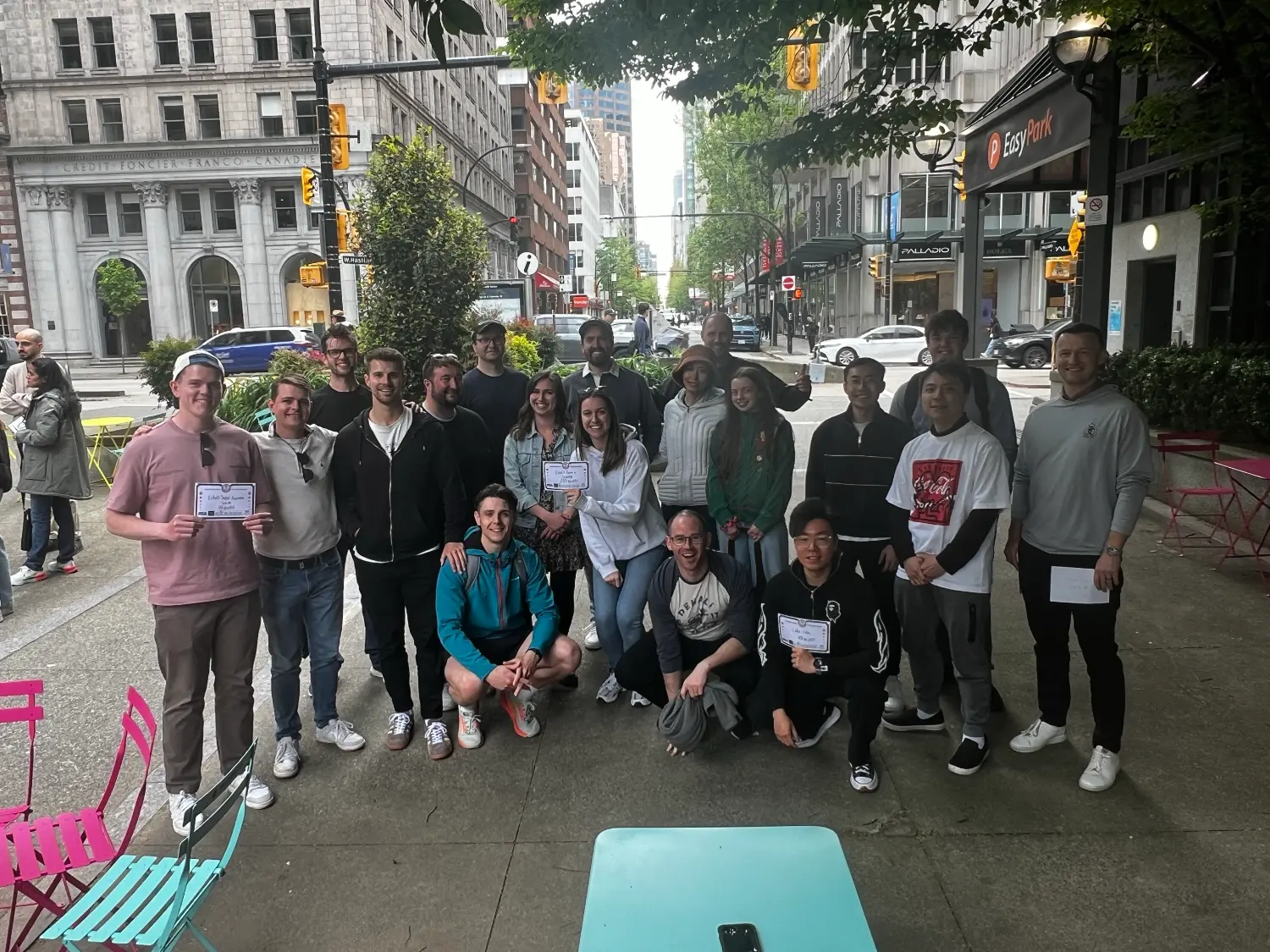Vancouver split into teams of four, working together to finish the scavenger hunt!
