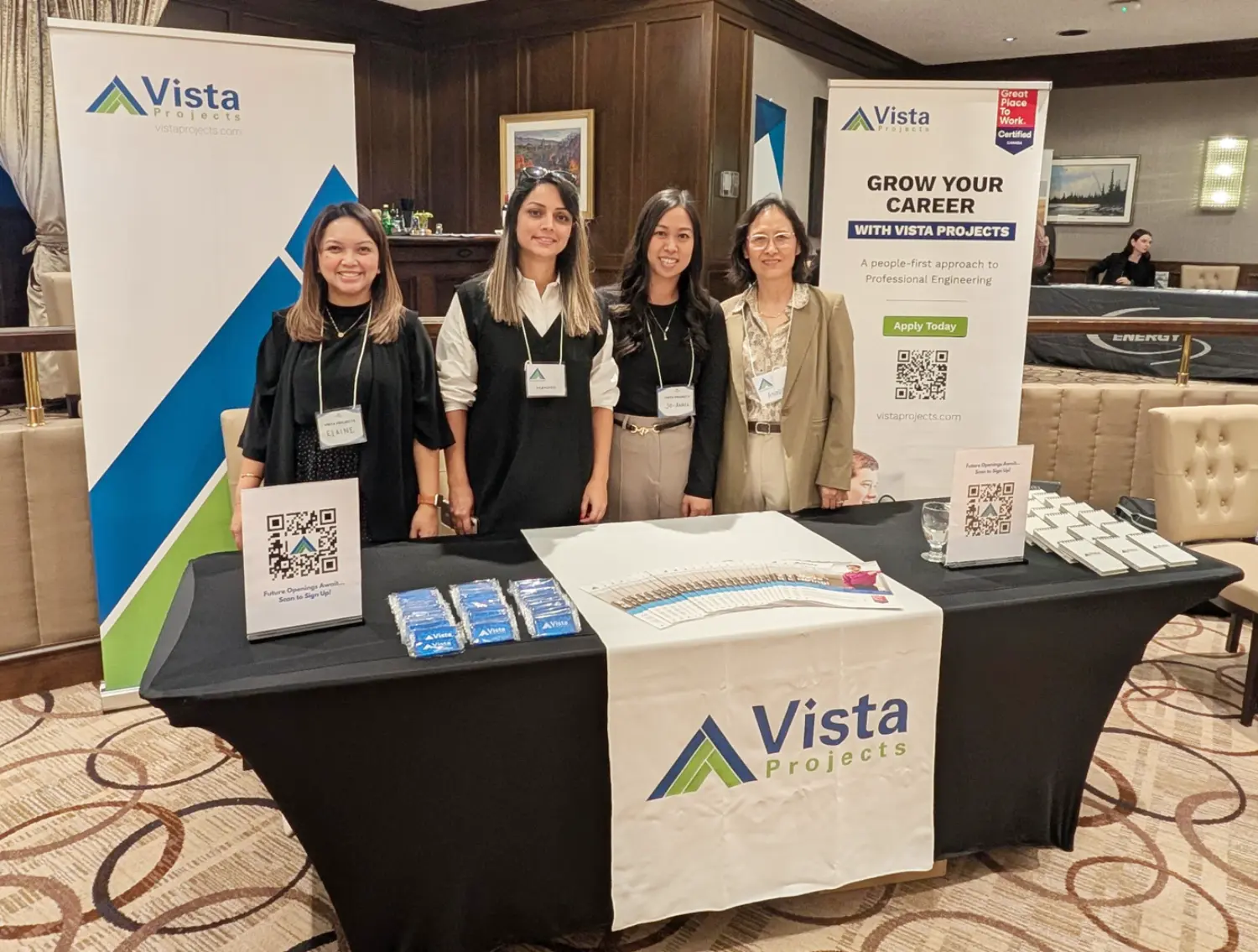 Vista Projects’ recruitment and engineering team hosting a booth at the Canadian Women in Energy careers fair.