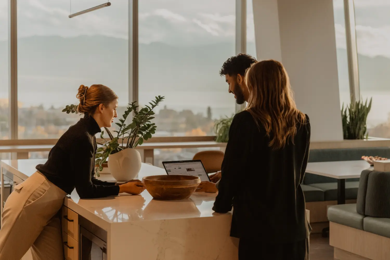 Open concept office spaces overlooking the valley support collaboration and provide stunning views.