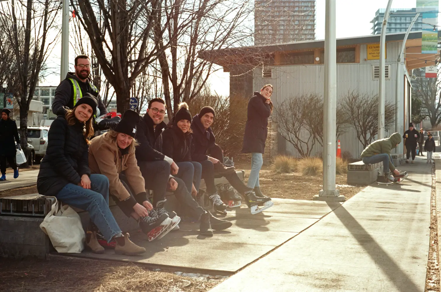 Informal social outings during the week, like ice skating by the waterfront in Kelowna, provide a great break from work.