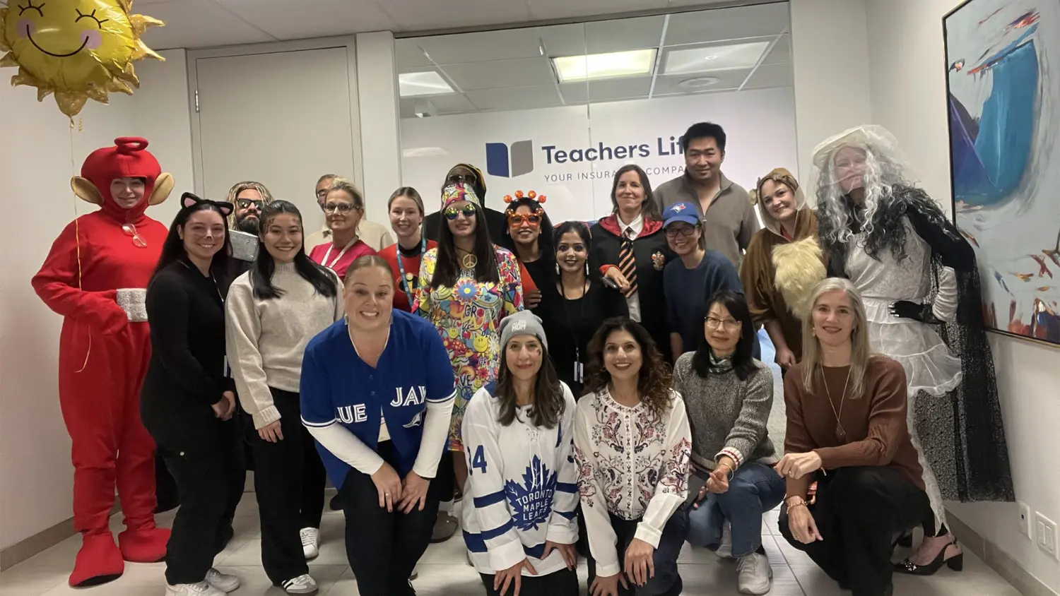 Teachers Life celebrated Thanksgiving + Halloween on one day by dressing up in costumes and a hosting team potluck.