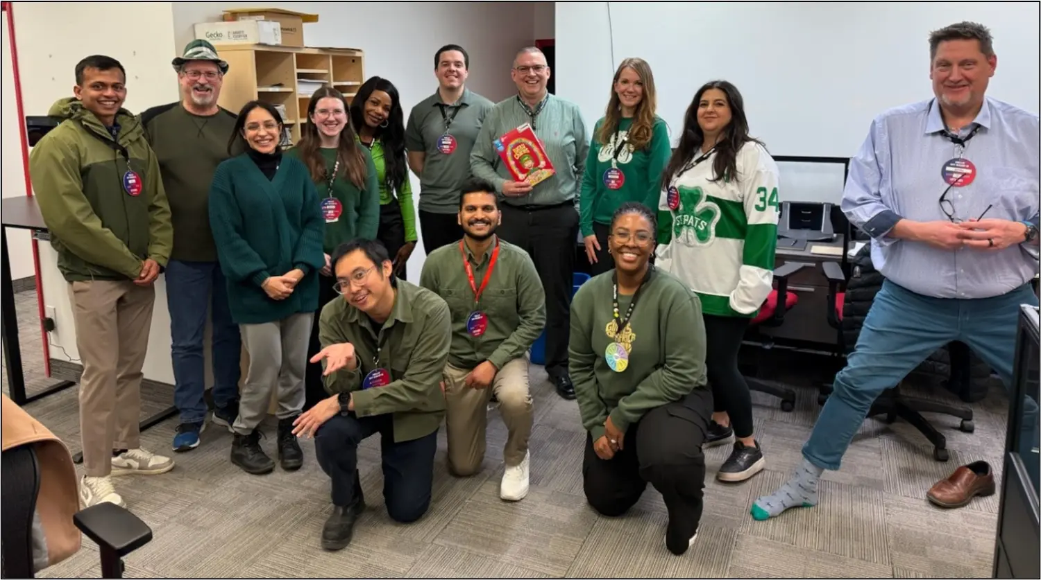 Celebrating at our Monthly Town Hall meeting, wearing green and getting into the spirit with St. Patrick's Day fun!