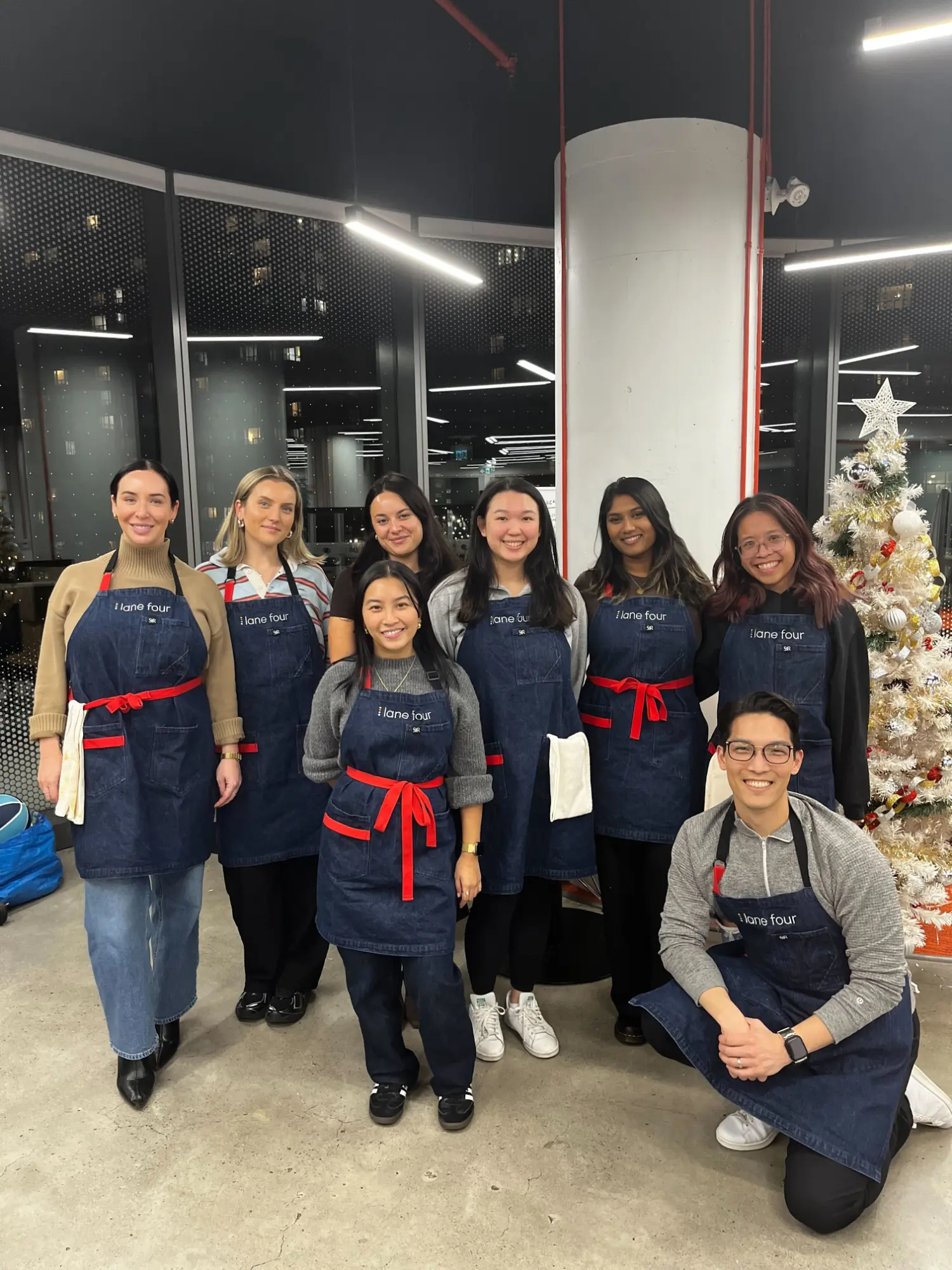 Eight Lane Four members joined a pizza class, making dough, sauce, and custom pizzas with Chef Danielle.