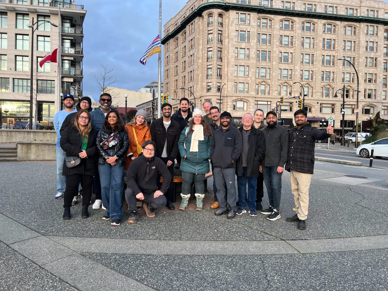 Completing a scavenger hunt with one of our client teams.