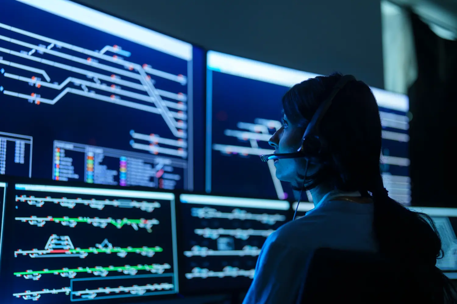 One of our highly trained and skilled employees at a Rail Dispatch location ensuring rail safety and efficiency.