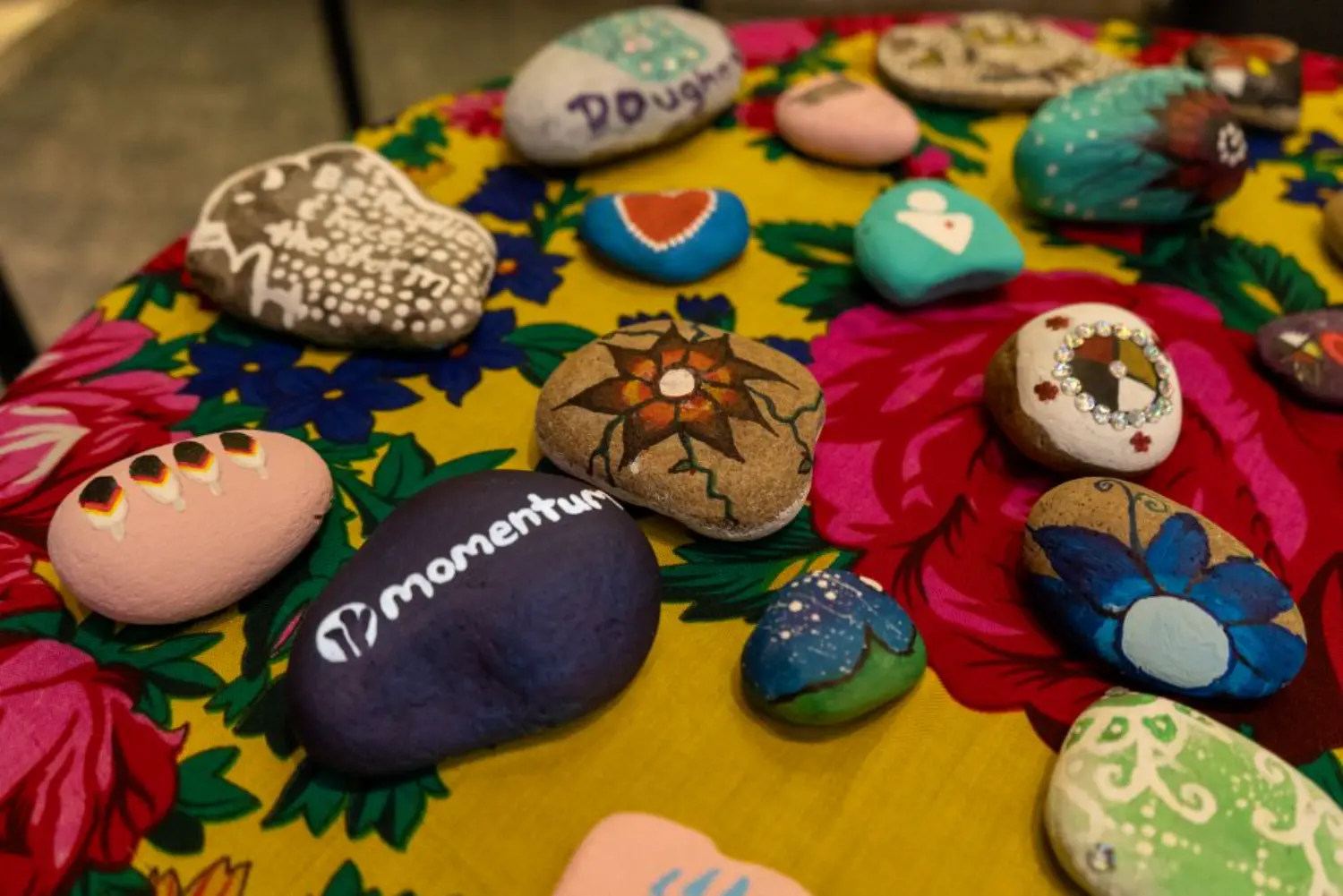For our AGM an indigenous participant painted rocks for the occasion and for folks to take home as a keepsake.