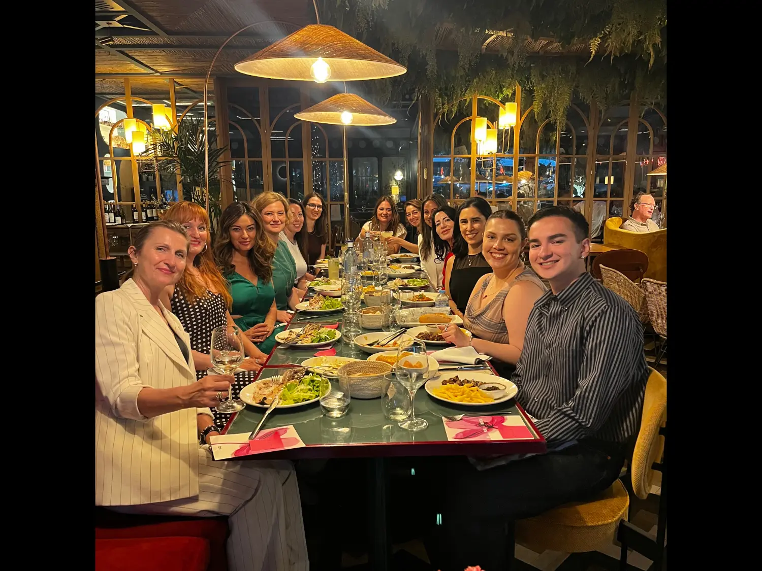 Bond leaders enjoying dinner with the team in Spain.