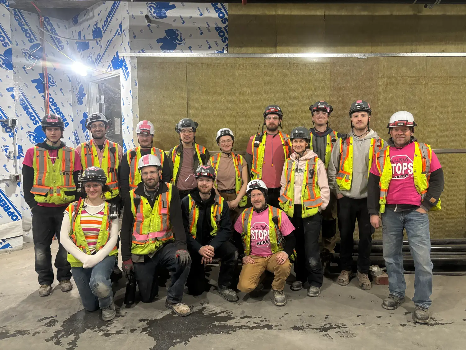 Standing together on Pink Shirt Day at TELUS Ocean in Victoria to support a respectful, inclusive workplace.