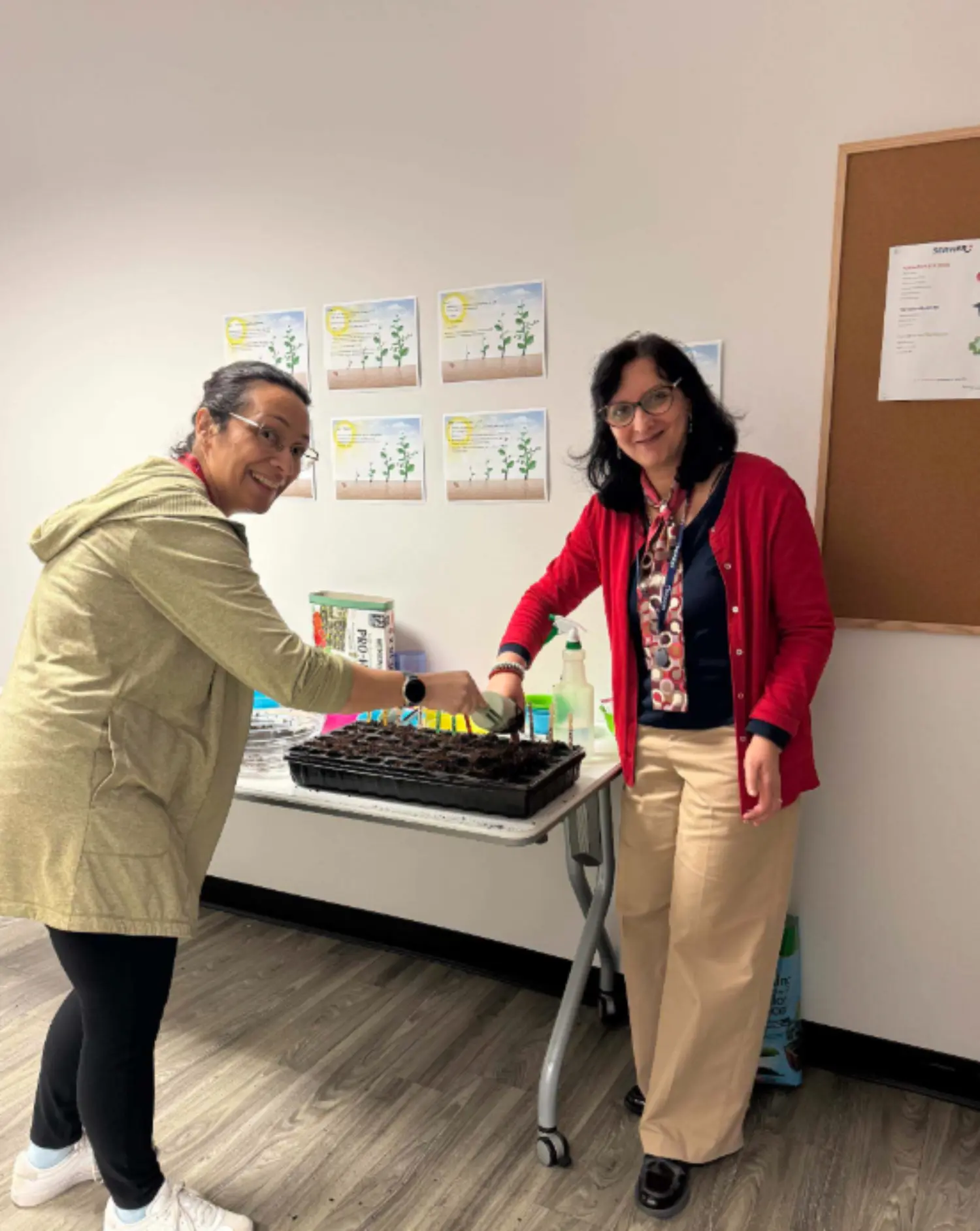 Employees participating in a seed planting workshop