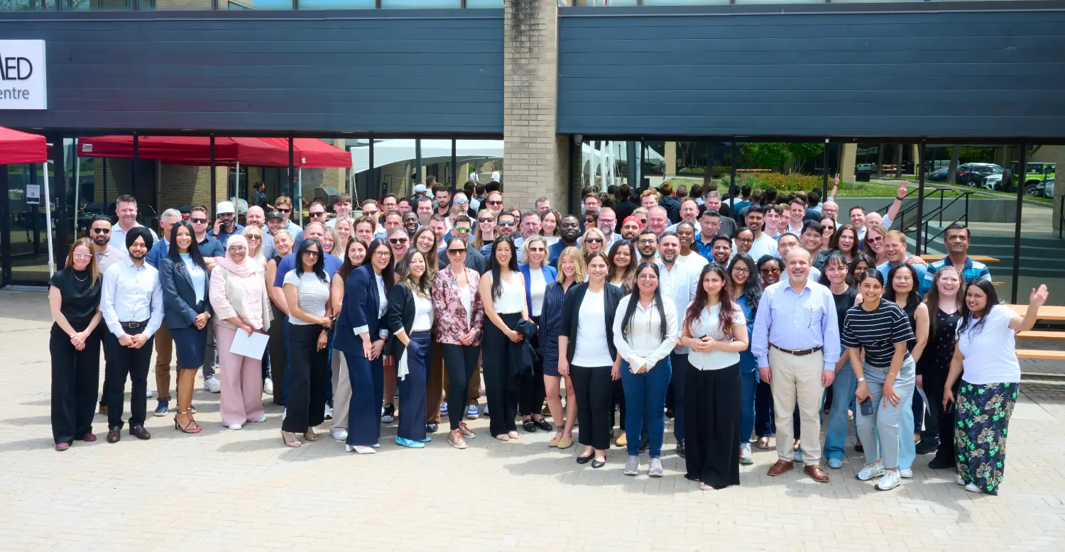 Company wide BBQ event with the mix of employees and the leadership team.